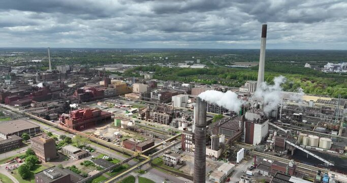 Aerial drone view on CHEMPARK KREFELD UERDINGEN in Germany.