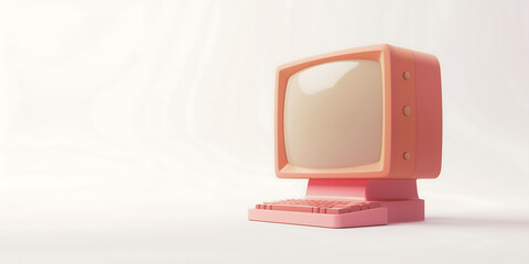 3D Retro Computer Icon on White background or Gray background, Old-Technology, programming, Minimal Retro, Mouse, keyboard, vector, 3D Illustration