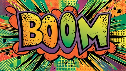 Retro Comic Pop Art Boom Sign with Bright Colors