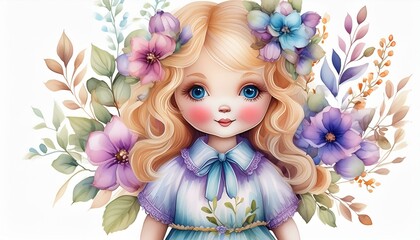 Fototapeta premium doll in watercolor illustration