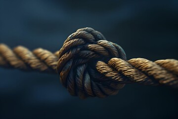 Close-Up of Tightly Knotted Rope on Dark Background