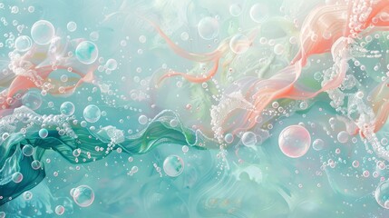Delicate tendrils and bubbles underwater background