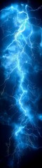 Blue lightning on a black dark night background. 