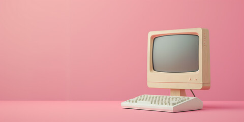 3D Retro Computer Icon on White background or Gray background, Old-Technology, programming, Minimal Retro, Mouse, keyboard, vector, 3D Illustration
