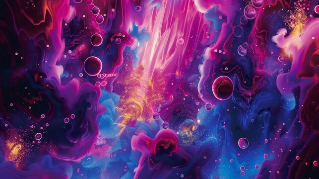 Vibrant backdrop with swirling magenta and electric blue patterns golden light and waterfalls background