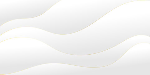 Abstract white and light gray wave modern soft luxury texture with gold line smooth and clean vector subtle background illustration.	