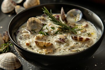 Deliciously rich bowl of clam chowder filled with tender clams - Powered by Adobe