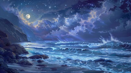 Fototapeta premium Vibrant cosmic colors swirl shooting stars streak meteor shower background