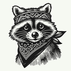 cool raccoon wearing bandana illustration © Satoru Sketches