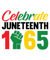 Juneteenth typography design on plain white transparent isolated background for card, shirt, hoodie, sweatshirt, apparel, tag, mug, icon, poster or badge