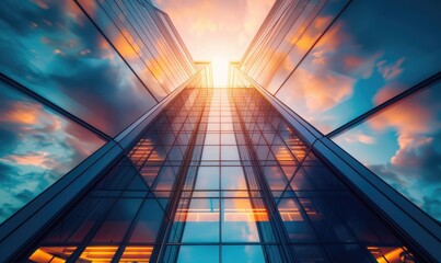Sun Shining Through Modern Glass Skyscraper, Building Exterior Background