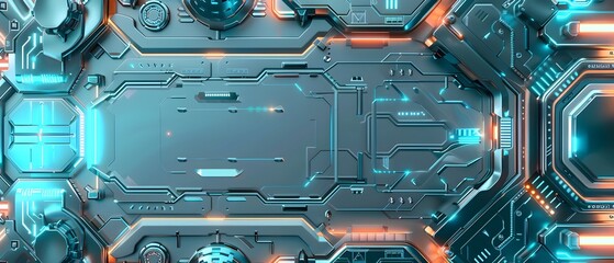 Fototapeta premium Futuristic Circuit Board Technology Interface with Glowing Interconnected Machinery and Digital Elements
