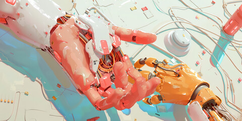 A technophobic artist, their canvas a blank slate, uses the detritus of technology to create a statement against the overwhelming influence of machines in our lives. 