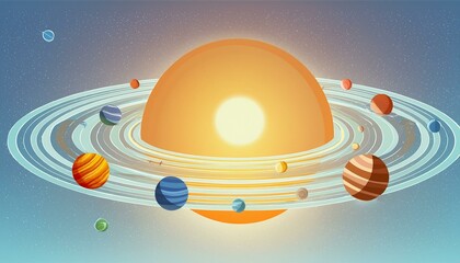 Solar system of planets and sun as a star; universe Vector look