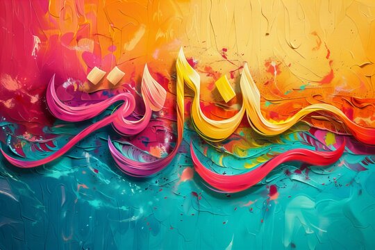 Colorful artwork depicting the name of allah