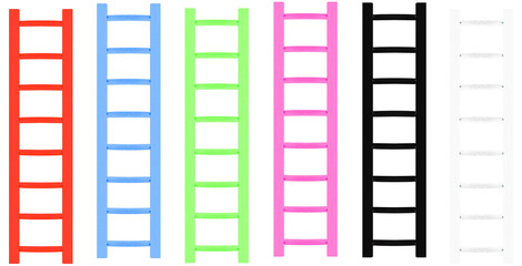 Wooden ladders painted with paints - on isolated transparent background.