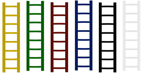 Wooden ladders painted with paints - on isolated transparent background.