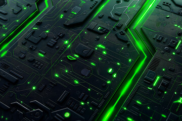 Fototapeta premium Tech pattern. Green technology concept abstract. Futuristic electronic circuit technology background