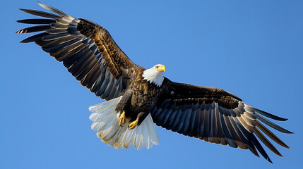 'Close-up of an eagle soaring against a clear blue sky, symbolizing freedom'  - Powered by Adobe