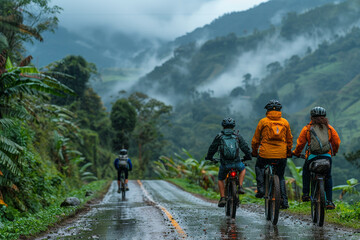 Ciclistas explorando carreteras entre las montañas