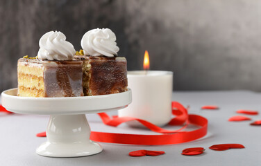 mini cakes with cream and berries festive dessert