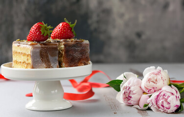 mini cakes with cream and berries festive dessert