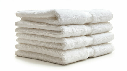 Stack of fresh white towels, concept of spa and relaxation, isolated on white 