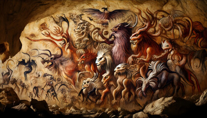 Animal hunting cave art