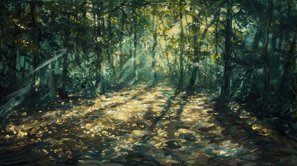 Light and shadow in a forest glade background
