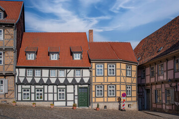 Half-timbered architecture in city of Wernigerode. Harz region. Saxony-Anhalt. Germany.