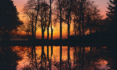 sunset over the lake