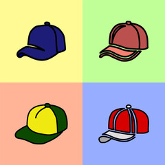 Simple Flat Baseball Hat Icon Set