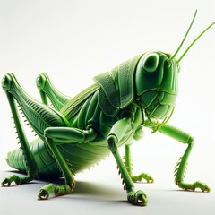 green grasshopper on white background