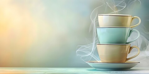 High-resolution image of coffee cups on a pastel background with space for text. Concept Coffee Cups, Pastel Background, High Resolution, Space for Text