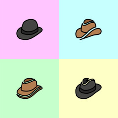 Simple Flat Cowboy Hat Icon Set
