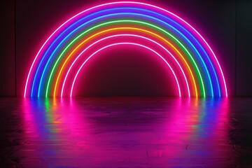 rainbow neon light in the shape of an arch, black background, glowpunk Generative AI