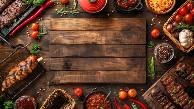 Compose a frame with barbeque motifs like grills and picnic baskets for a Fourth of July cookout invitation