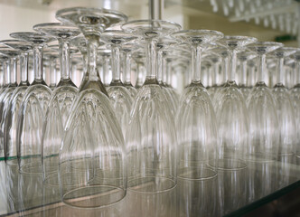 Wine glasses inside a shelf detail view