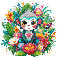 Fototapeta premium A detailed illustration vector of a cute monkey sticker - Generative AI 