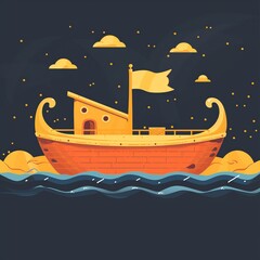 Naklejka premium A minimalist illustration of Noah's Ark featuring clean lines, iconic animal pairs, and a soft wave pattern in the background, capturing the essence of the biblical story with simplicity and elegance