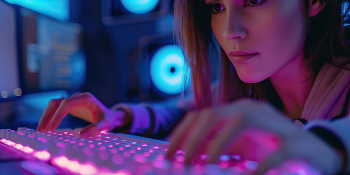 The tech-savvy netizen navigates the digital highways with ease, her fingers gliding over a glowing keyboard