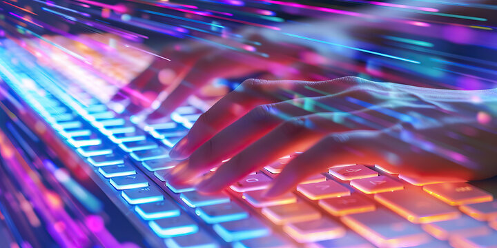  The Digital Nomad's Journey: Finger Dance on Illuminated Keyboard Navigates Cyber Highways Seamlessly