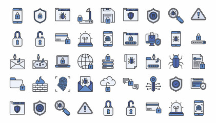 Set of Cyber Security line icons