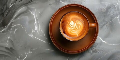 Stylish Overhead Shot of Double Espresso with Crema on Gray Background. Concept Coffee Photography, Espresso, Overhead Shot, Stylish Composition