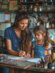 Fototapeta premium Cute kids are drawing in the art studio, AI generated