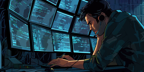 In a dimly lit room, a hacker hunches over a bank of monitors, their eyes darting between streams of cryptic code and encrypted messages, as they work to uncover the next big data heist