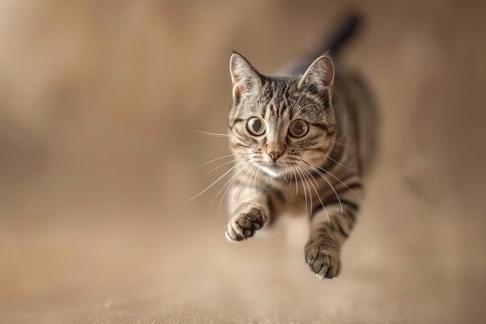 a playful tabby cat pouncing