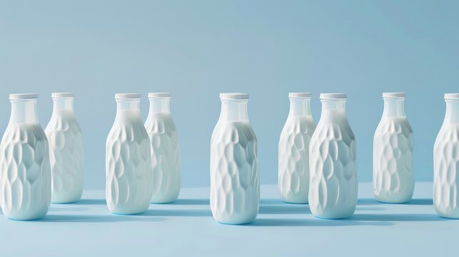 Celebrate World Milk Day with these innovative zero waste isometric glass milk bottles featuring a striking Sameless Milk pattern in a realistic 3D rendering