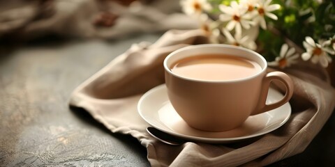 Enjoy a hot cup of coffee or tea to start your day. Concept Hot beverages, Morning routines, Coffee/tea preferences, Relaxation at home