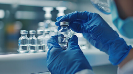 Professional lab technician securing a liquid vaccine in a pristine lab.